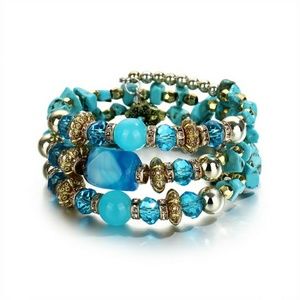 none Jewelry - Cuff Wrap Memory Wire Bead Bracelet Light Blue none Jewelry - Cuff Wrap Memory Wire Bead Bracelet Light Blue